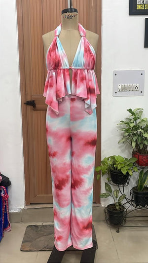 TANDUL Women Pastel Tie-Dye Ruffle Co-ord Set