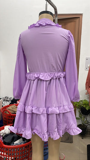 TANDUL Women Lilac Tiered Frill Babydoll Mini Dress