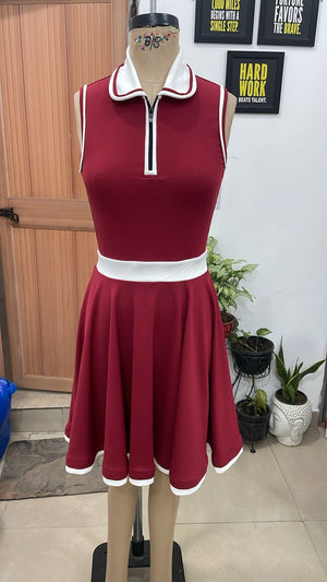 TANDUL Women Retro Sleeveless Polo Dress with Zipper Neck