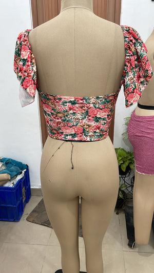 TANDUL Women Vintage Floral Print Sweetheart Crop Top