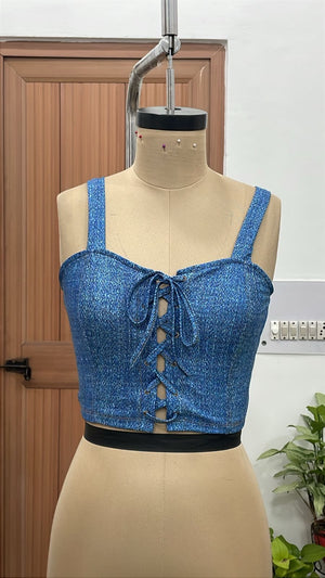 TANDUL Women Denim-Printed Front Detailed Crop Top