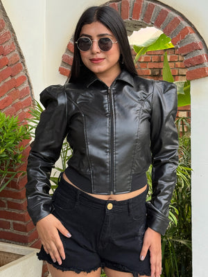 TANDUL Leather Black Solid Jacket For Women