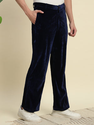 TANDUL Men's Navy Blue Velvet Trouser