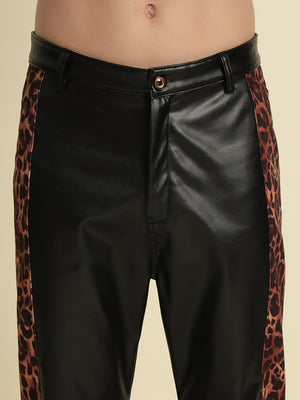 TANDUL Men's Leather Trouser with Printed Detailes