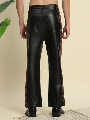TANDUL Men's Leather Trouser with Printed Detailes