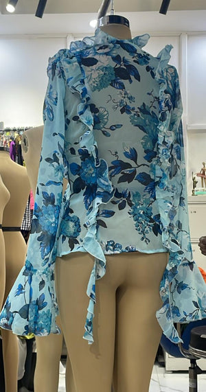 TANDUL Women Charming Floral Printed Skyblue Georgette Top