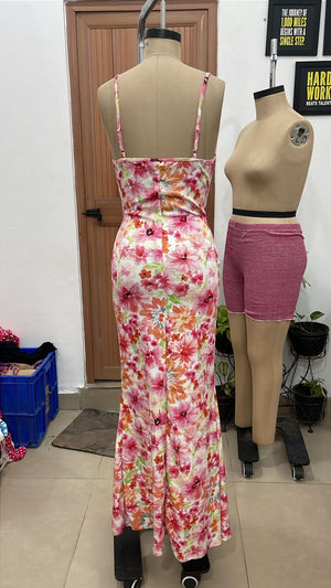 TANDUL Women Floral Print Cowl Neck Maxi Dress