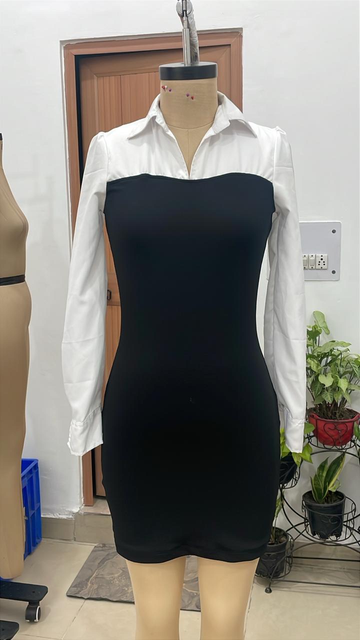 TANDUL Women Chic Pre-styled Two-Tone Bodycon Dress