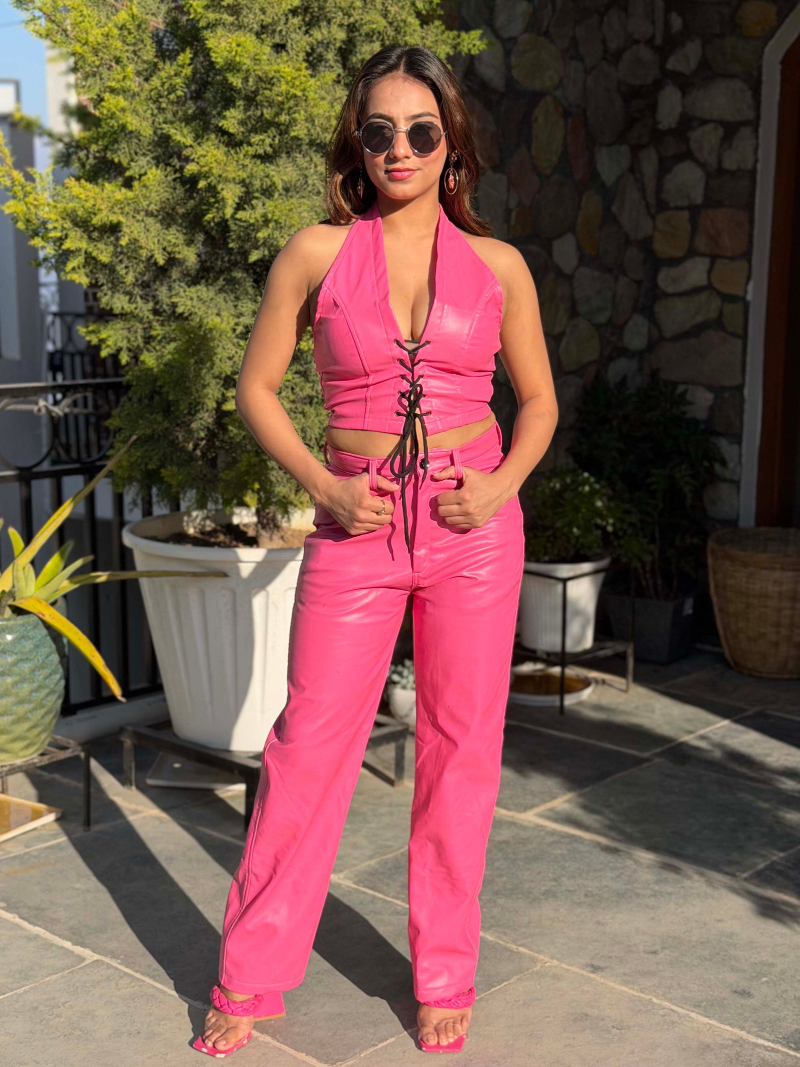 TANDUL Women Pink Leather Co-ord Set