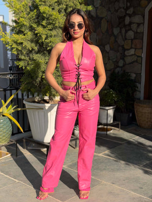 TANDUL Women Pink Leather Co-ord Set