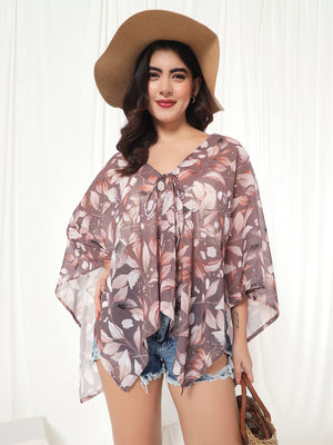 TANDUL  Women Kimono Style 3/4th Sleeve Brown Shrug
