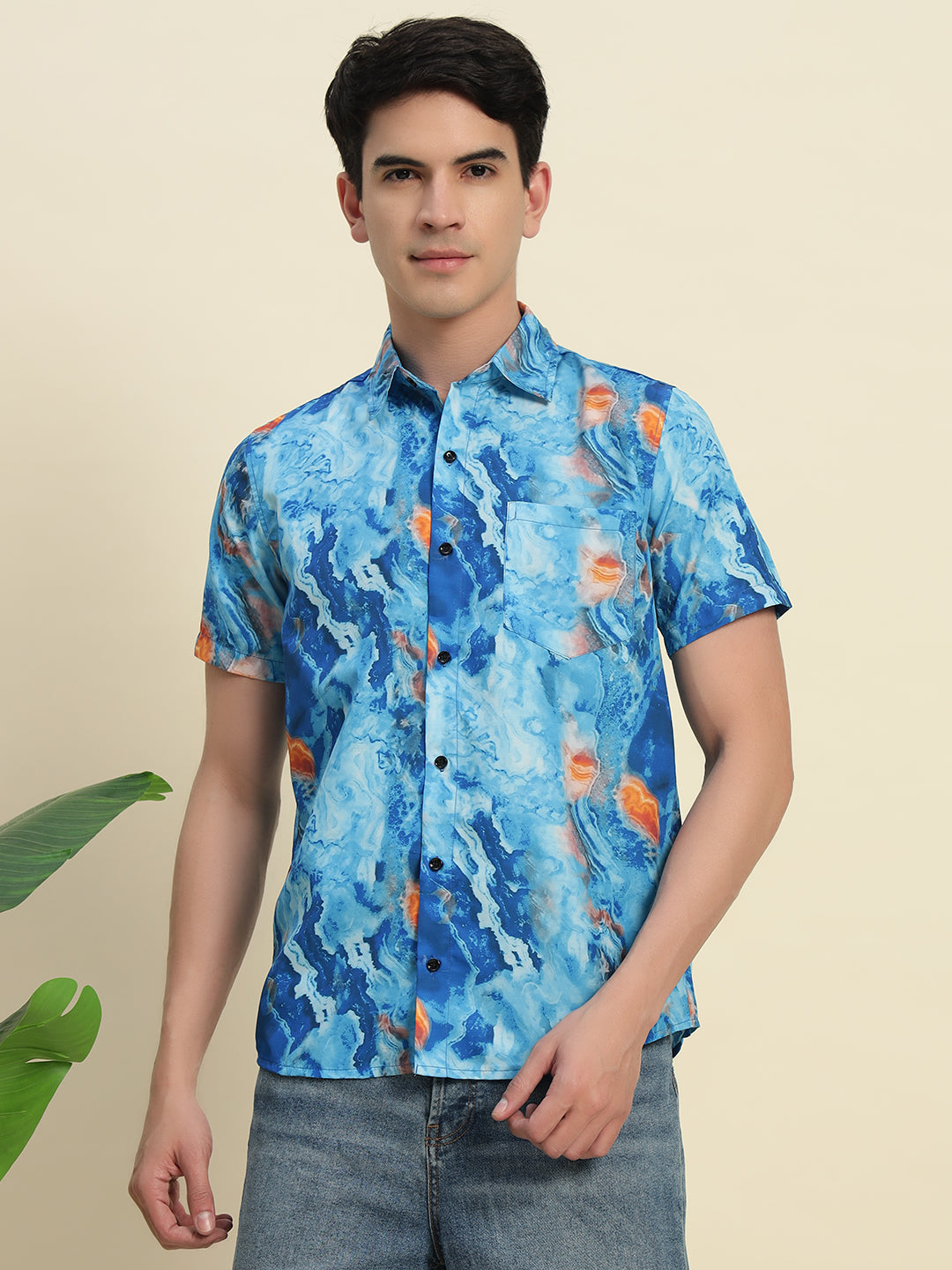 TANDUL Men's  Stylish Blue Printed Shirt
