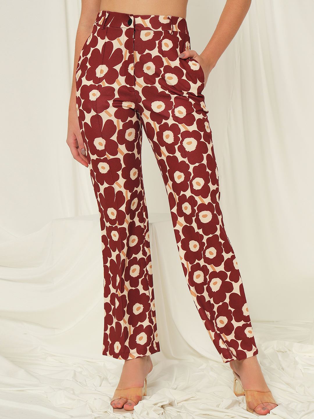 TANDUL  Women Regular Fit Maroon Lycra Blend Trousers