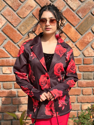 TANDUL Women Stunning Rose Printed Blazer