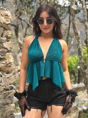 TANDUL Women Vibrant Glittered Green Bralet Top