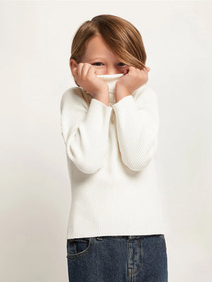 TANDUL Solid High Neck White Sweater