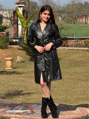 TANDUL Women Stunning Black Leather Coat