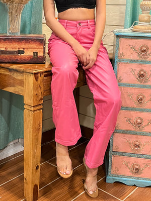 TANDUL Women Chic Leather Pink Trouser