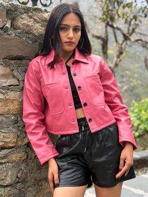 TANDUL Women Stunning Pink Leather Jacket