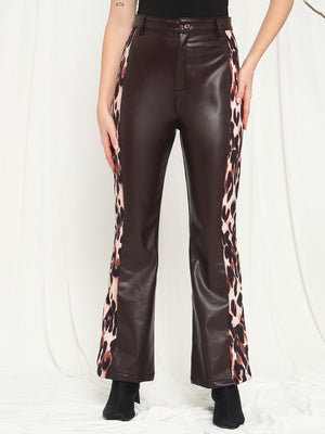 TANDUL  Women Regular Fit Brown Faux Leather Trousers