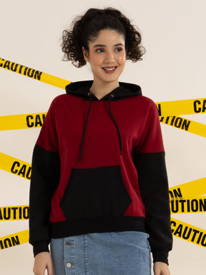 TANDUL Women Stylish Maroon and Black Hoodie