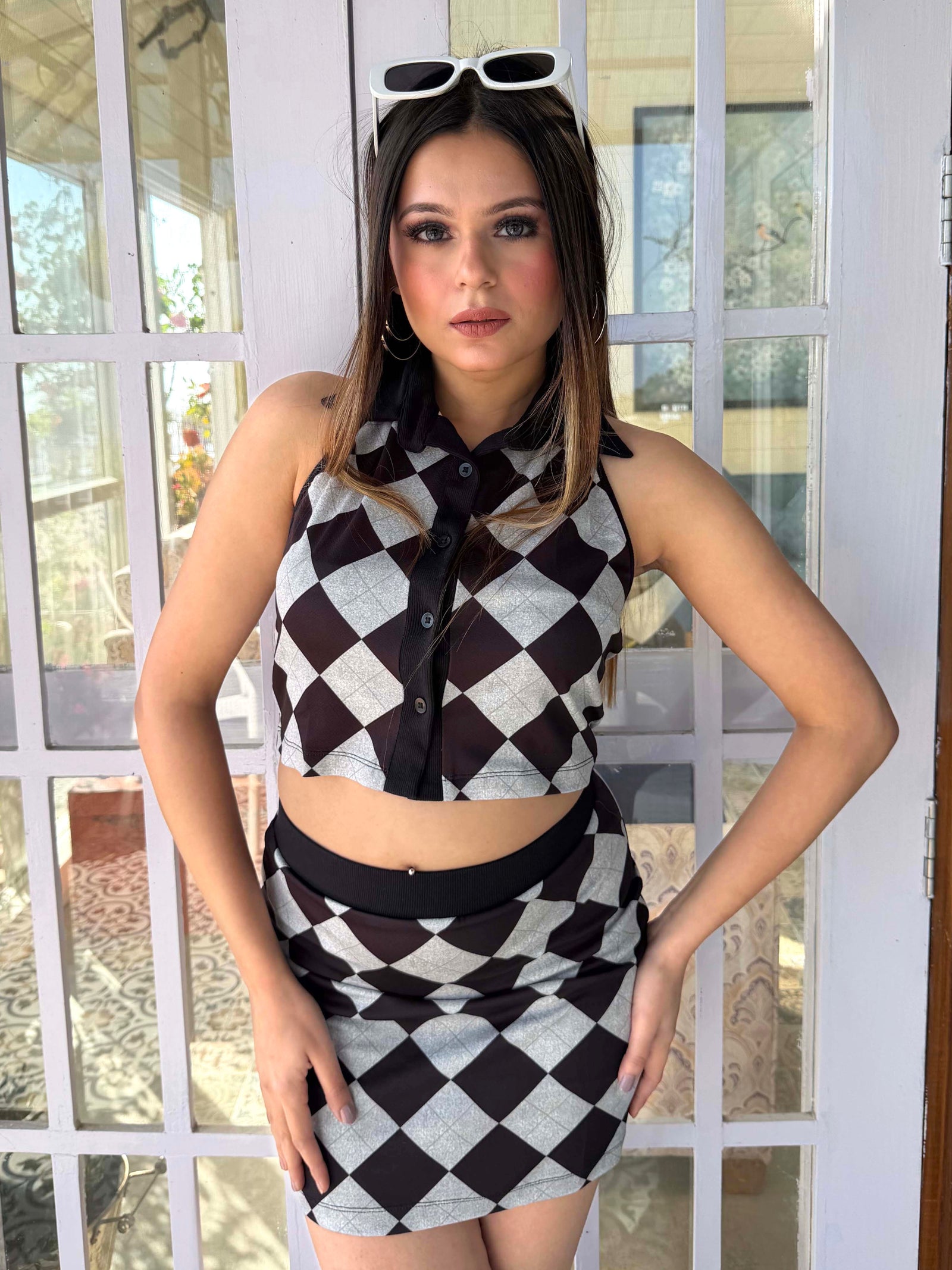 TANDUL Women Stunning Black and White Checkered Co-ord Set