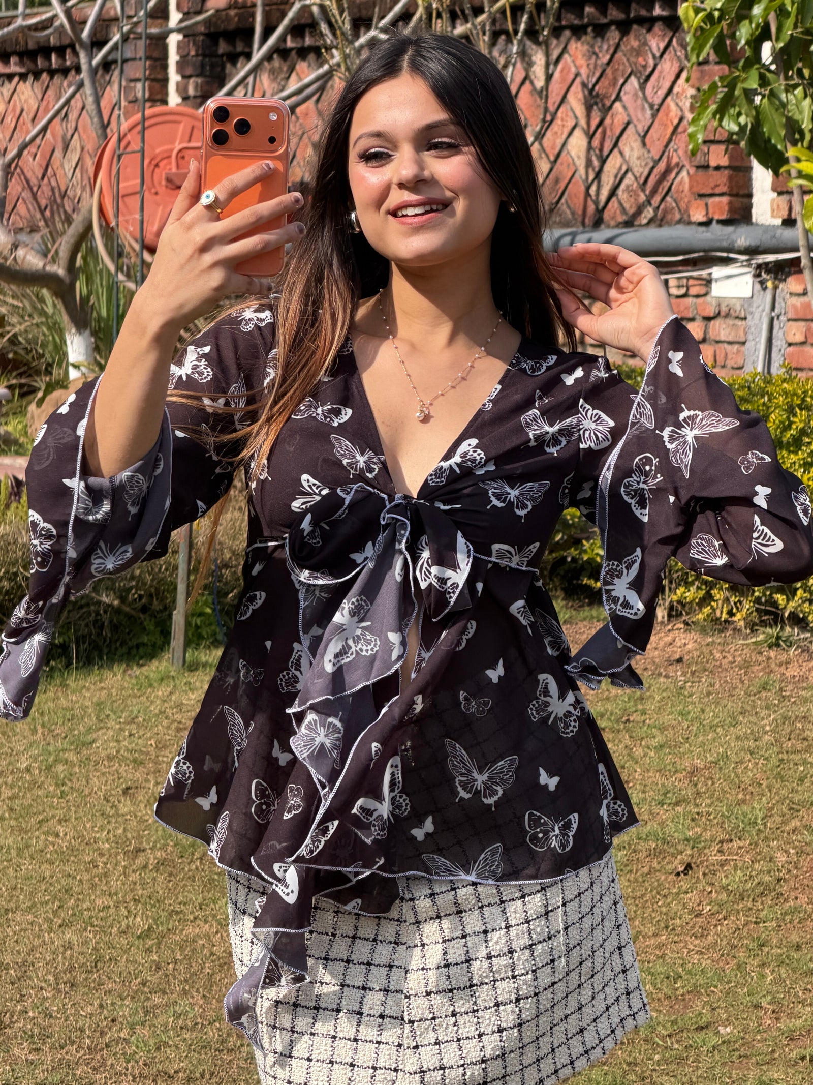TANDUL Women Stunning  Black Georgette Butterfly Top