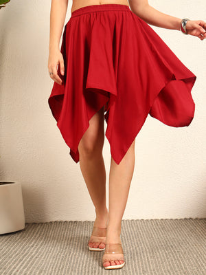 TANDUL  Women Solid Flared Maroon Skirt
