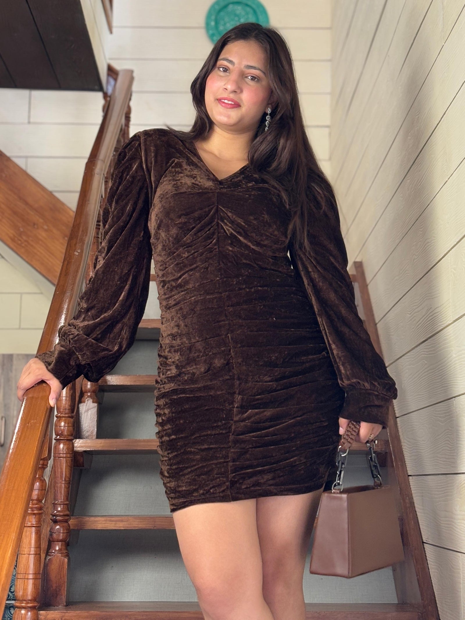 TANDUL Women Brown Velvet Dress