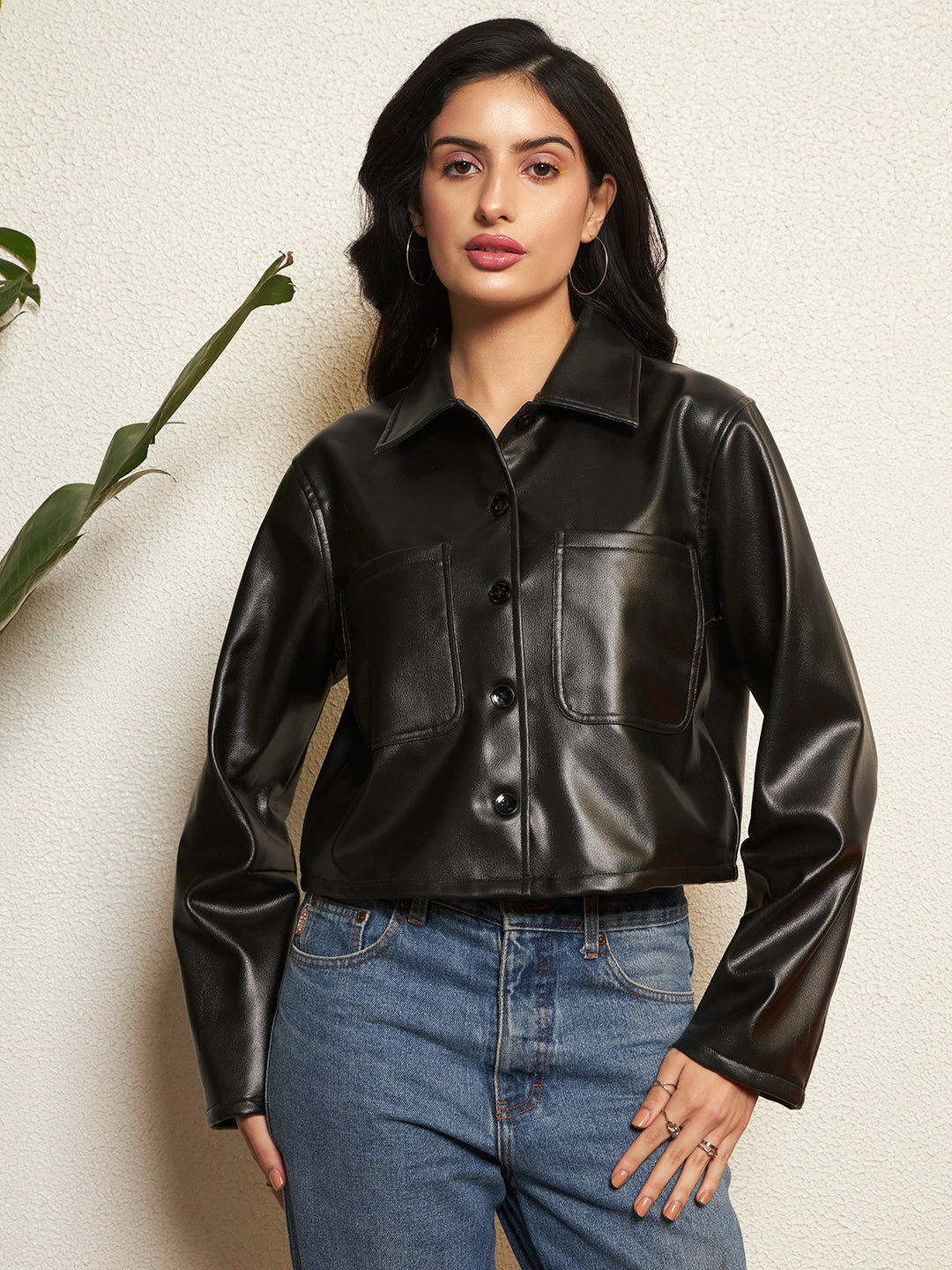 TANDUL Women Timeless Black Leather Jacket