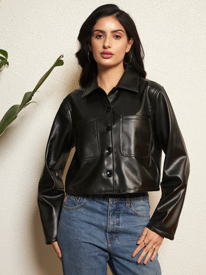 TANDUL Women Timeless Black Leather Jacket