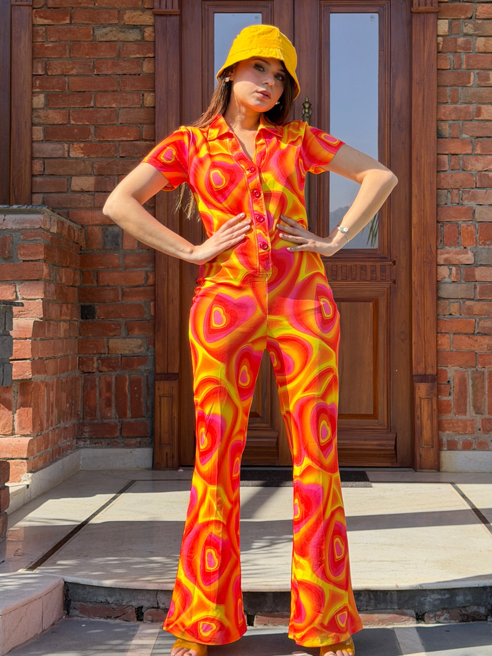 TANDUL Women Vibrant Orange and Yellow Tie-Dye Jumpsuit
