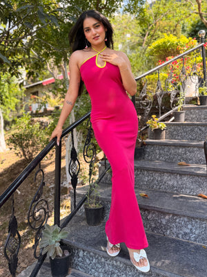 TANDUL Women Pink Haulter Neck Bodycon Dress