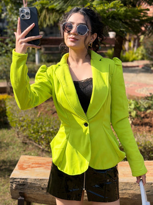 TANDUL Women Neon Green Solid Blazer