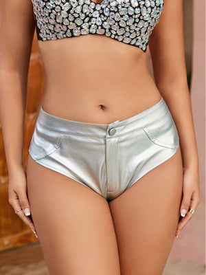 TANDUL  Solid Women Silver Basic Shorts