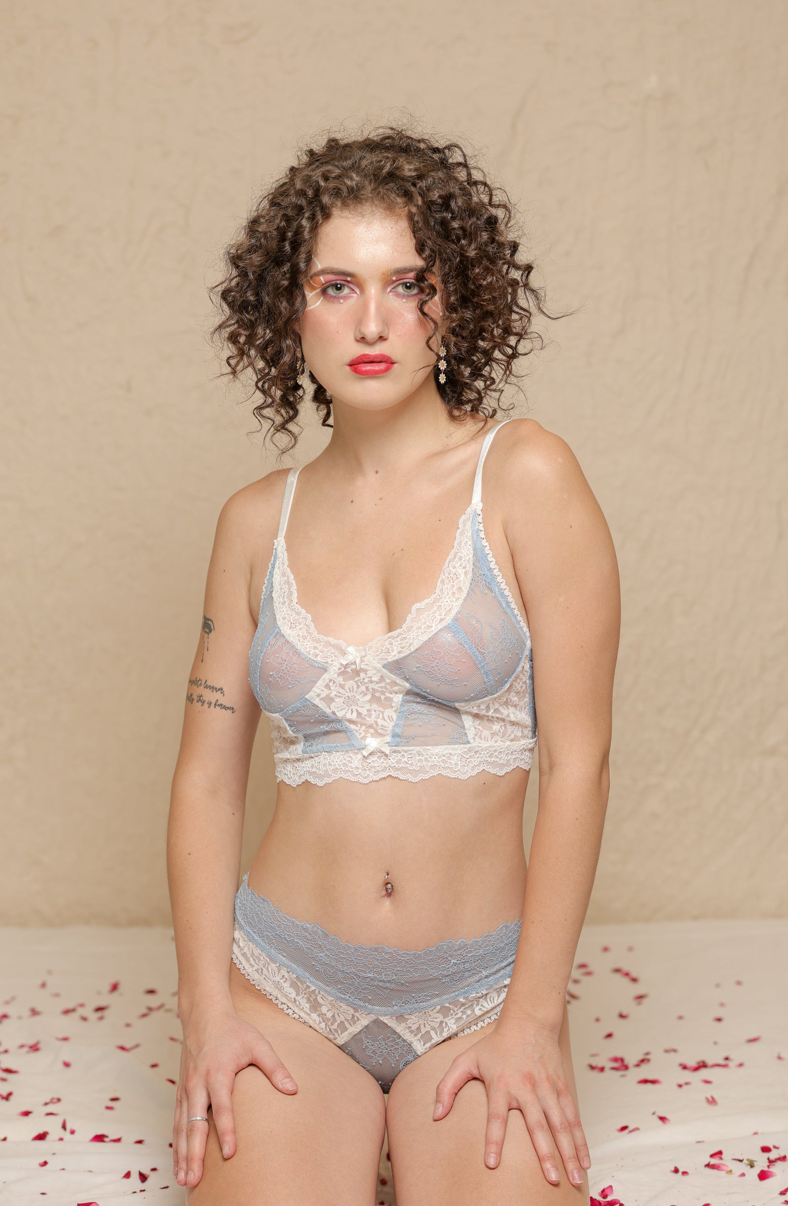 ELTIRE Skyblue Embroider net  lingerie set