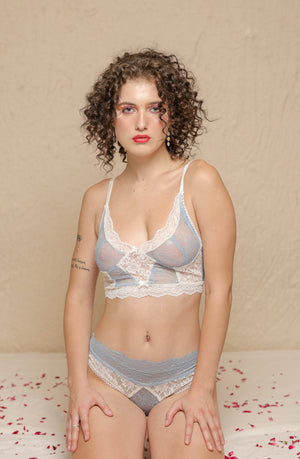 ELTIRE Skyblue Embroider net  lingerie set