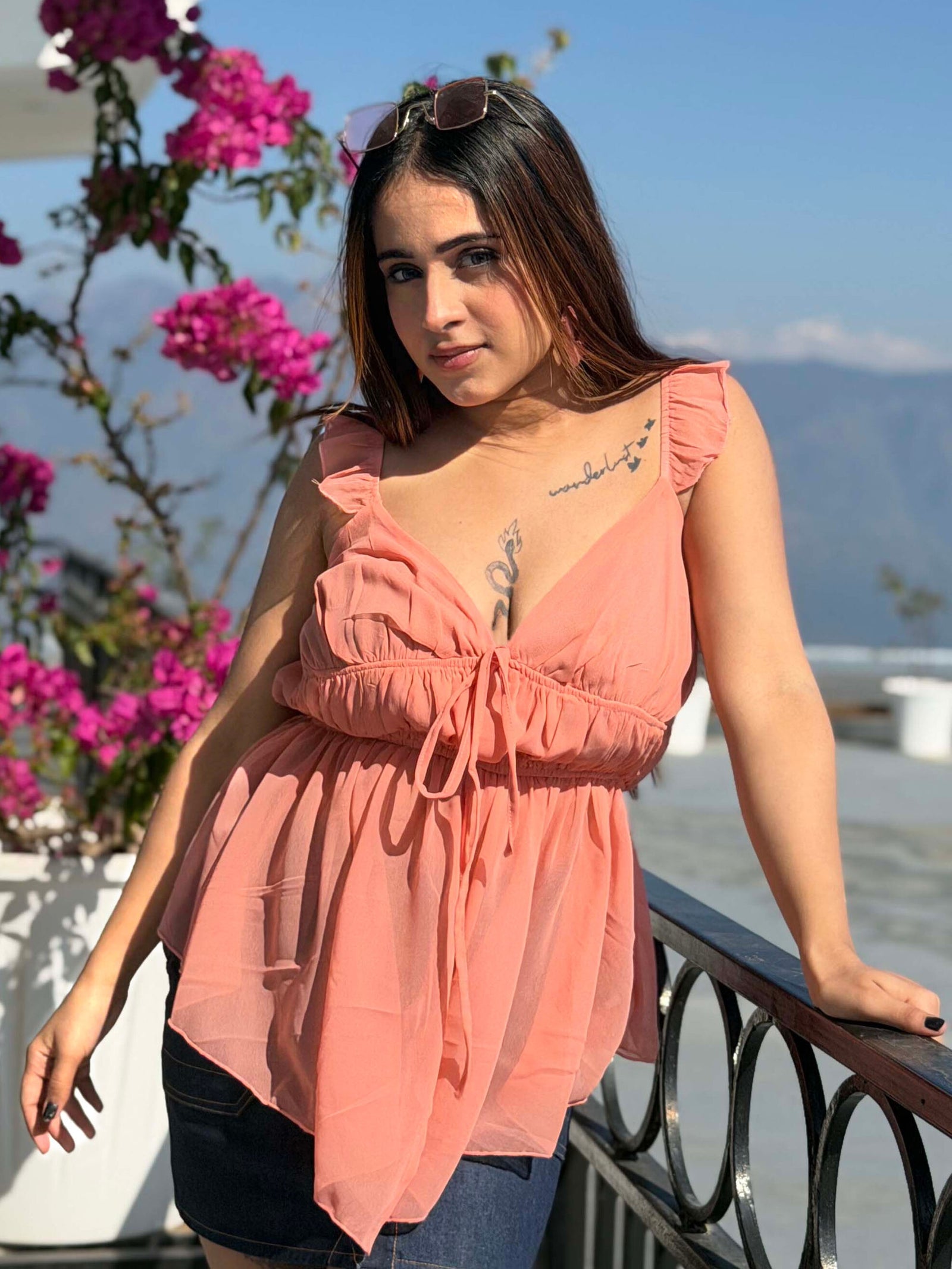TANDUL Women Stylish Peach Color Georgette Top
