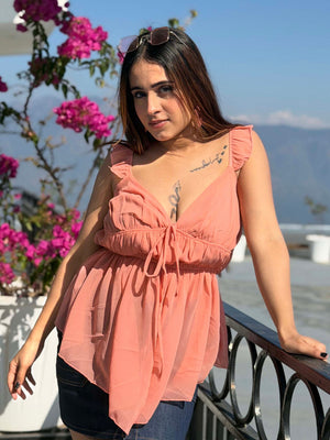 TANDUL Women Stylish Peach Color Georgette Top