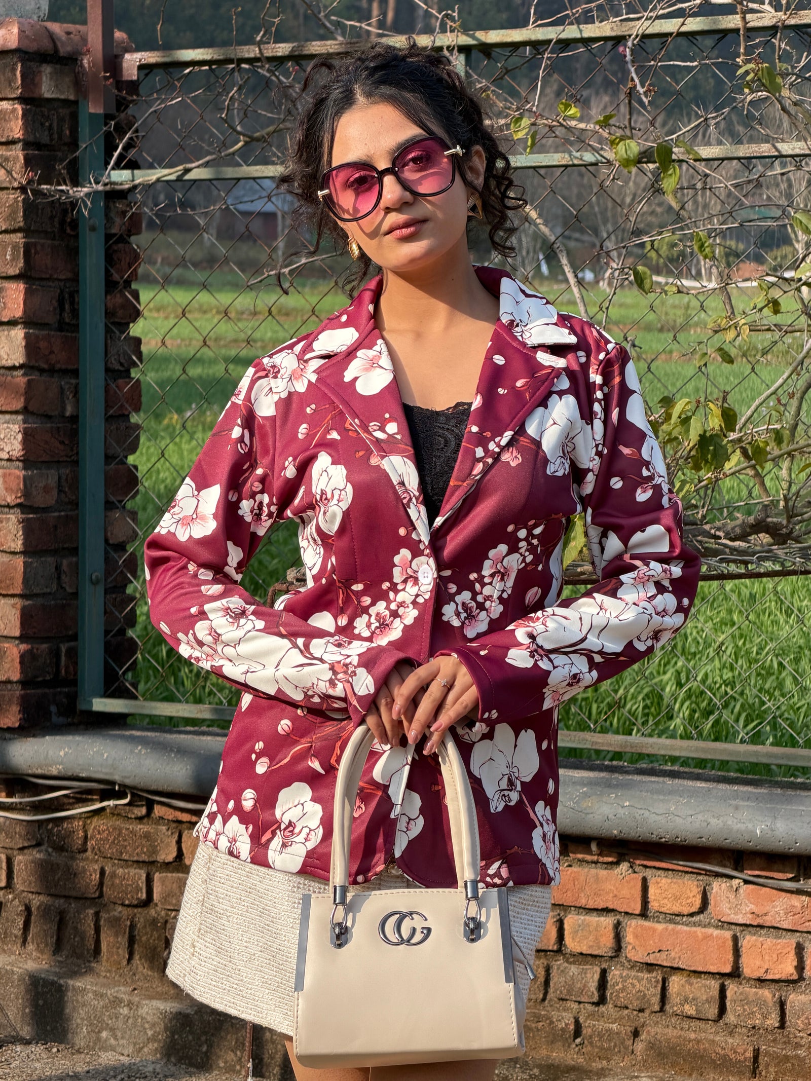 TANDUL Women Maroon Floral Printed Blazer