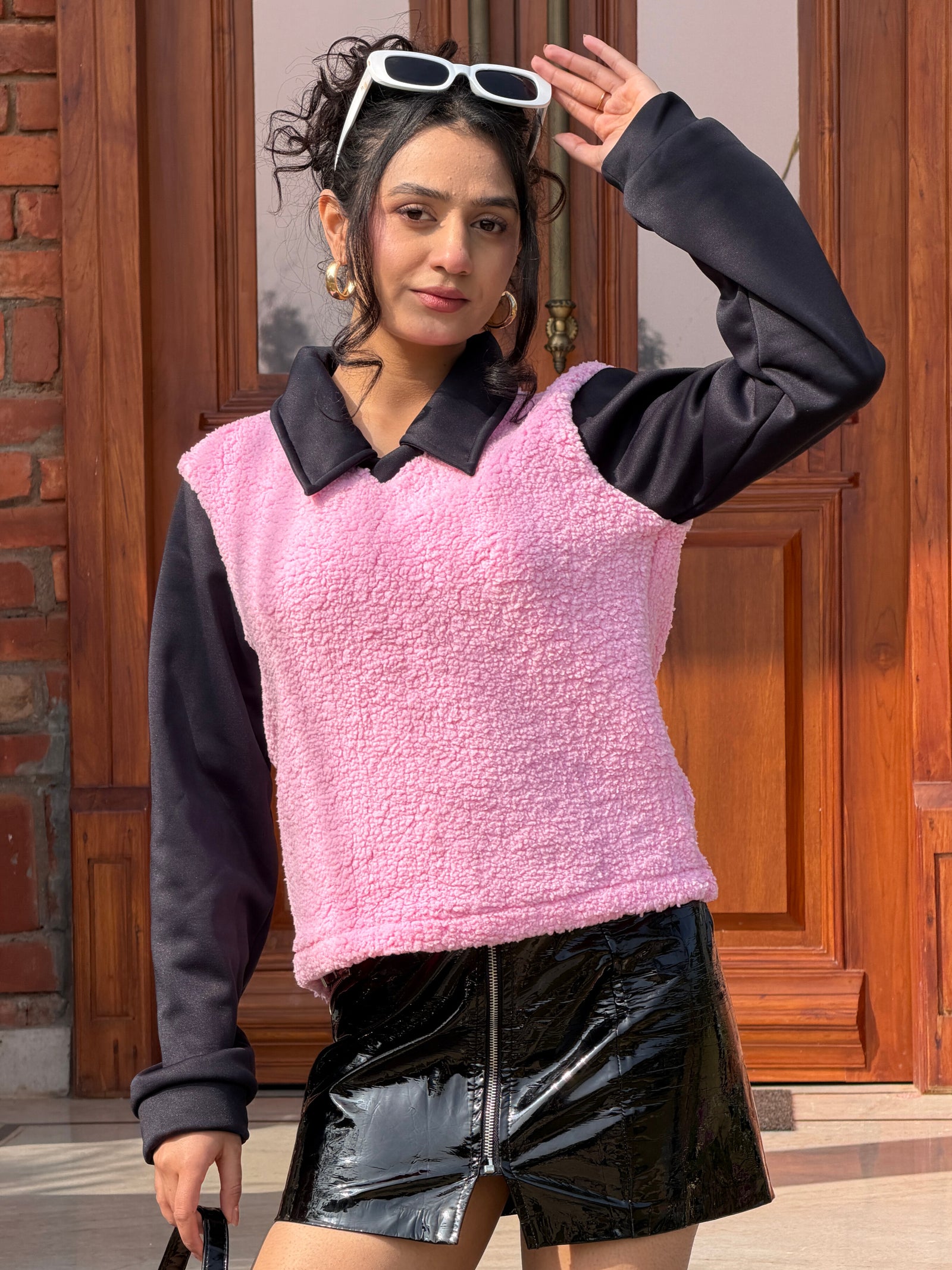 TANDUL Women Pink Fur Sweatshirt