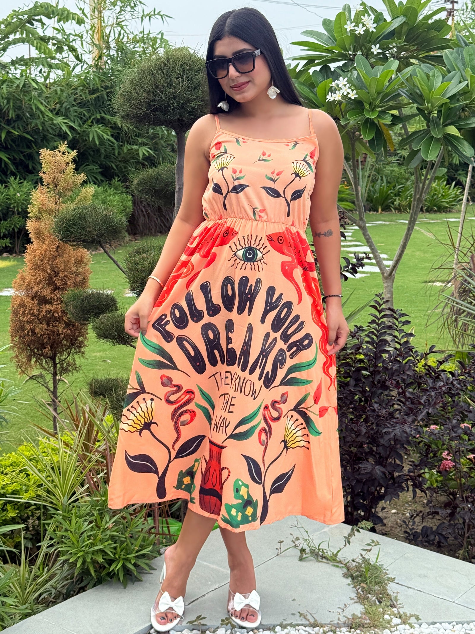 TANDUL Women Orange Inspiring Quote Dress