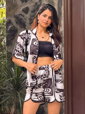 TANDUL Women Stylish Black and Beige Printed co-ord set
