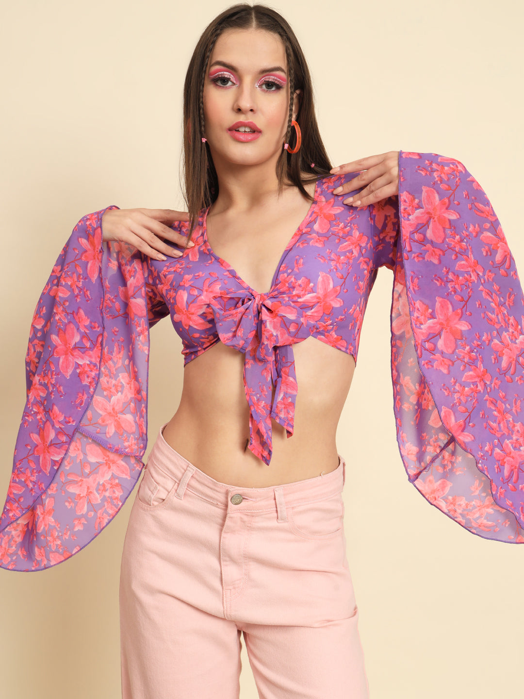 MAZIE Casual Bell Sleeves Printed Women Multicolor Top