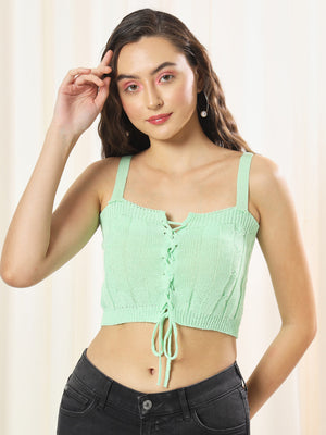 TANDUL  Casual Sleeveless Solid Women Light Green Top