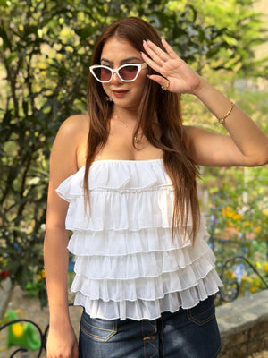TANDUL Women White Delicate  Ruffles Top