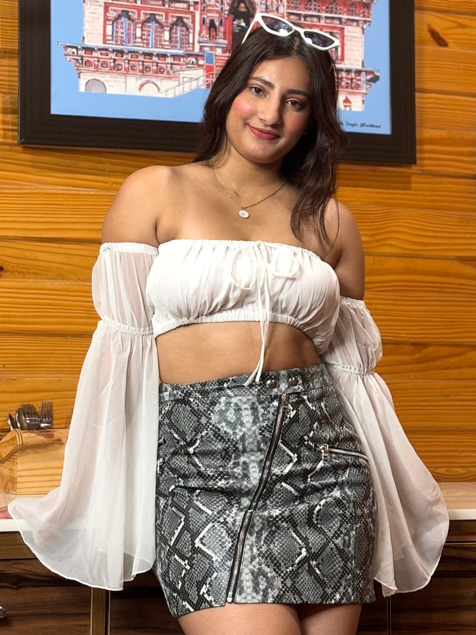 TANDUL Women Solid White Georgette Crop Top