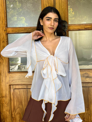TANDUL Elegant White Frill Top