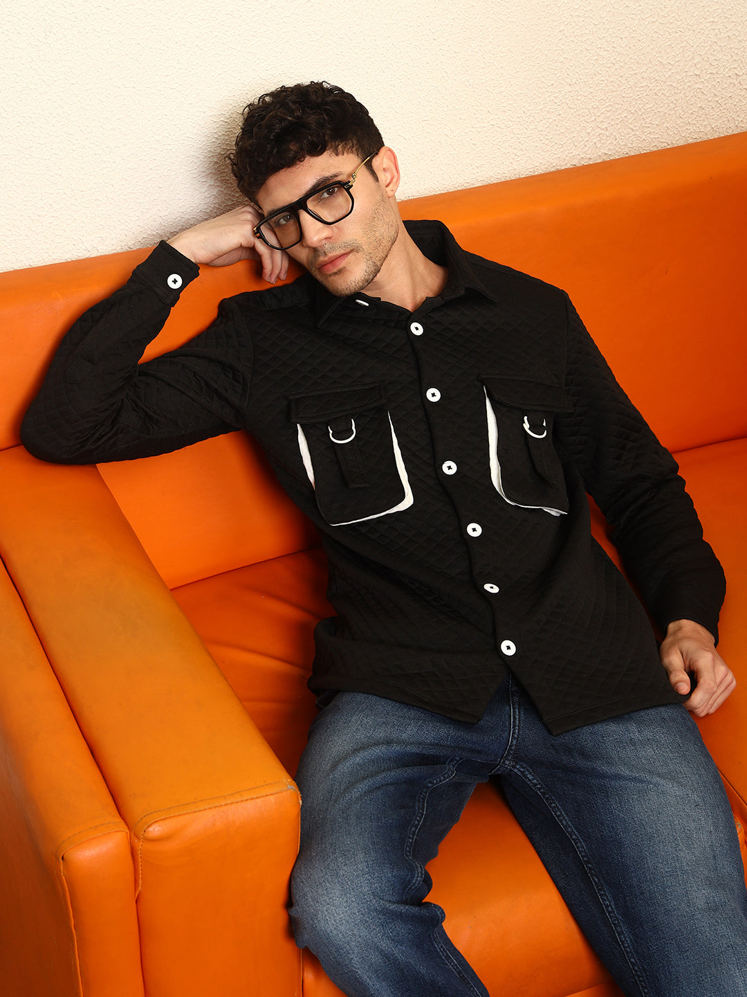 TANDUL Men's Stylish Black Quilt Jacket