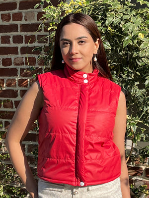 TANDUL Women Red Sleeveless Puffer Jacket